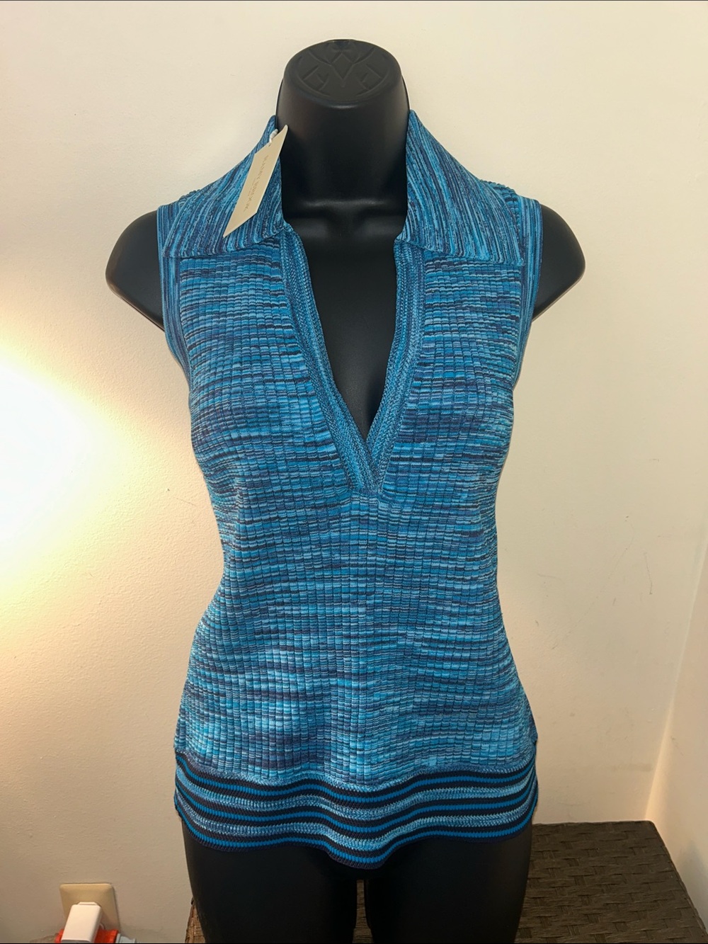 Ramy Brook NWT Space dyed Ribbed V-Neck Sleeveless Polo Tank size L - Picture 3 of 7